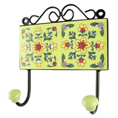 Pea Green Tiny Flower Ceramic Tile wall Hook